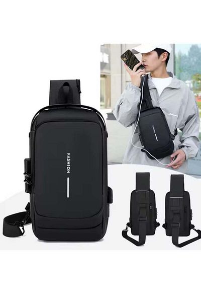 Generic Anti-Theft Bag, Waterproof Crossbags for Women, USB Charging Solid Black