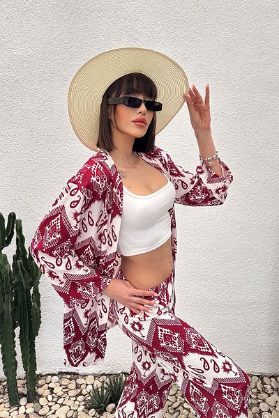 New Now Patterned Burumluk Kimono Set
