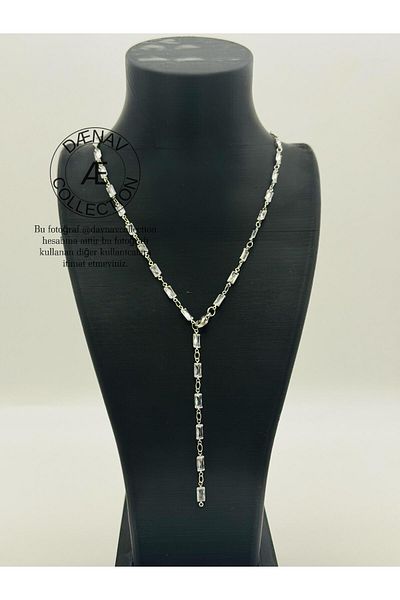 Daynav Baguette Stone White Sparkling Y Necklace 60 cm
