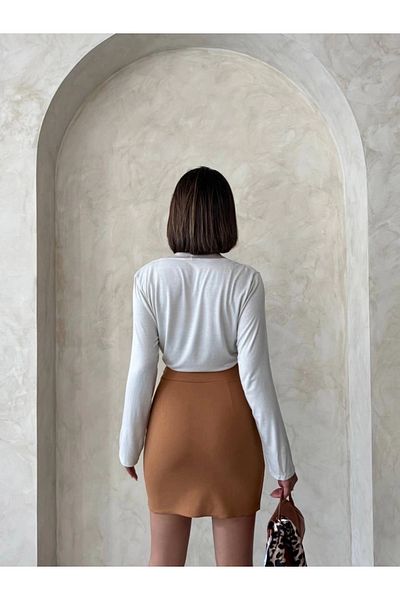 KAZAX Double Slit Skirt Camel S25910