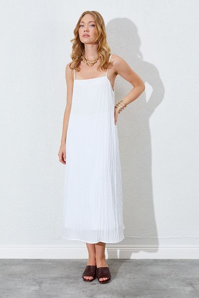 EDITION WOMAN Ecru Rope Strap Wrinkled Long Dress - Ek100285125