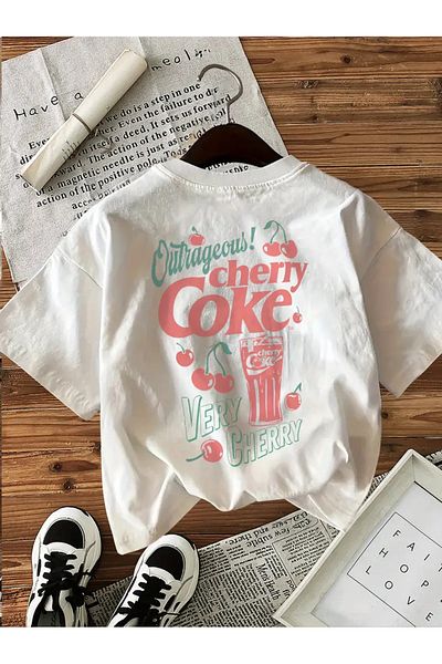 AEMİ Μπλουζάκι Unisex Cherry Coke με στάμπα Oversize Crew Neck