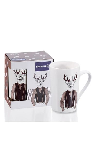 KORKMAZ Funny Mug Mug with Deer Figure 370 ml