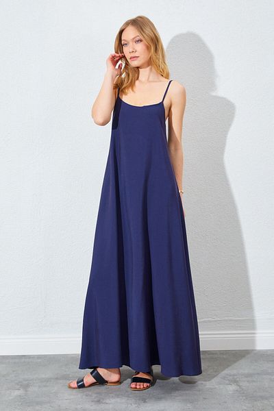EDITION WOMAN Navy Blue U-Neck Casual Modal Dress - Ek100281262