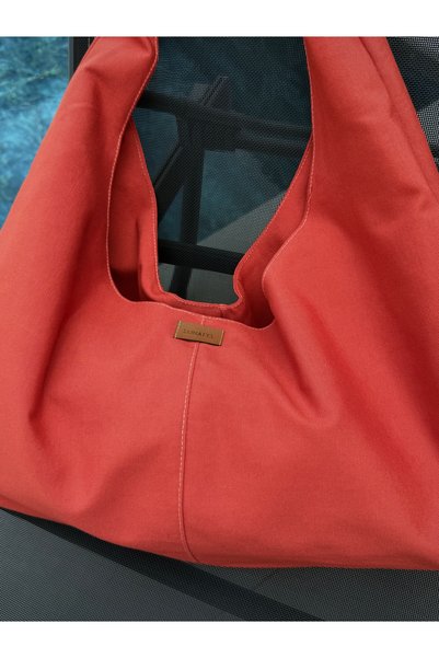 LUNAFEL Red Fabric Tote Bag - Large Size - Waterproof Fabric - Women's Handbag and Shoulder Bag