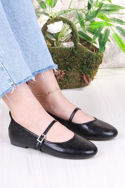 fort 01-636 Soft Printed Buckle Detailed Stylish Home Business Office Comfortable Daily Shoes Women's Ballerinas
