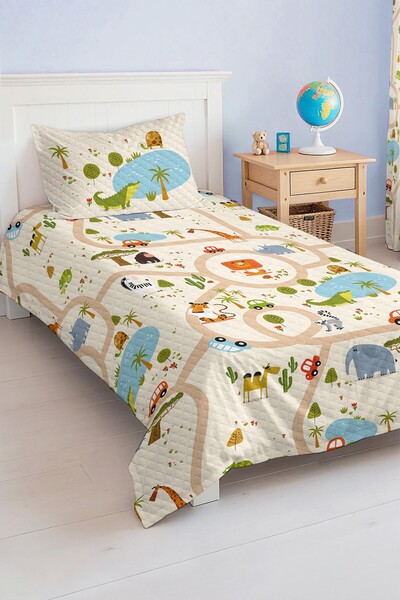 Realhomes مجموعة بيكيه للأطفال مكونة من قطعة واحدة منقوشة على شكل حيوانات سفا...