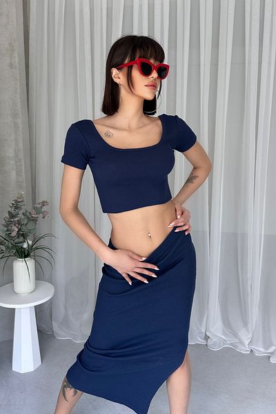 New Now Square Necklace Crop Slit Skirt Suit