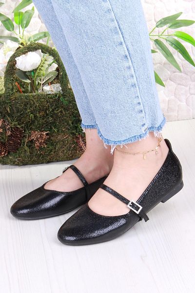 fort 01-636 Soft Printed Buckle Detailed Stylish Home Business Office Comfortable Daily Shoes Women's Ballerinas