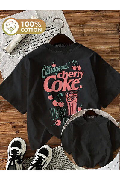 AEMİ Tricou oversize unisex cu decolteu cu imprimeu Cherry Coke