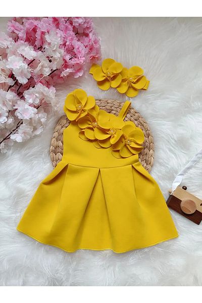 İBRE Girl's Orchid Flowers Detailed Pearl Dress