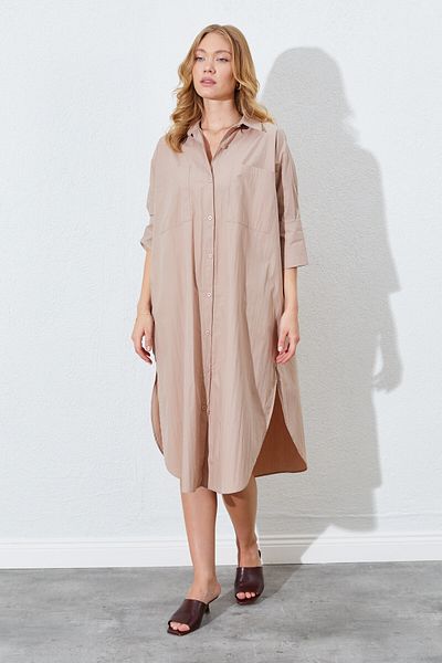 EDITION WOMAN Mink Loose Fit Double Pocket Shirt Dress - Ek100283067