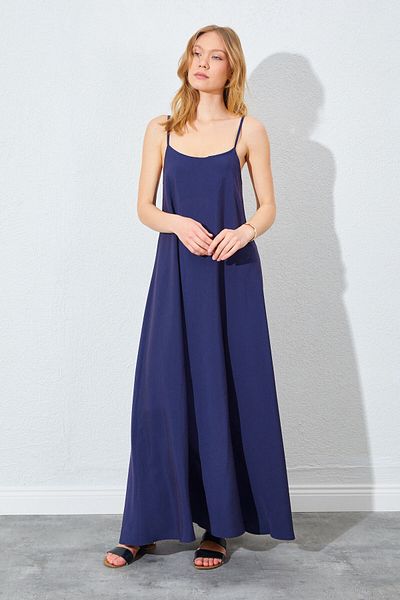 EDITION WOMAN Navy Blue U-Neck Casual Modal Dress - Ek100281262