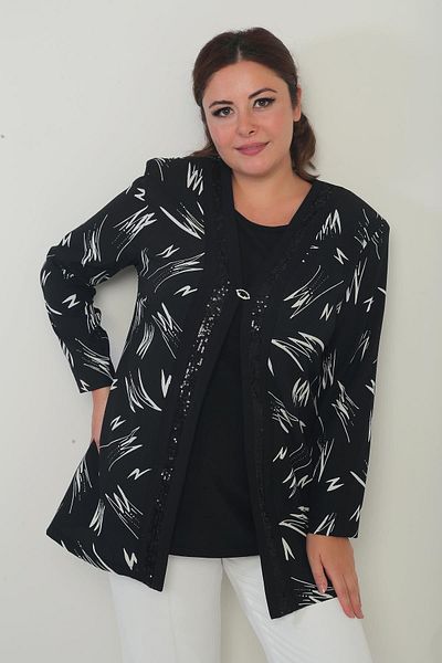 By Saygı Bluză din Lycra fără mâneci pentru femei, cu dungi în față, model cu model, jachetă creponată, mărime mare, set de 2 piese