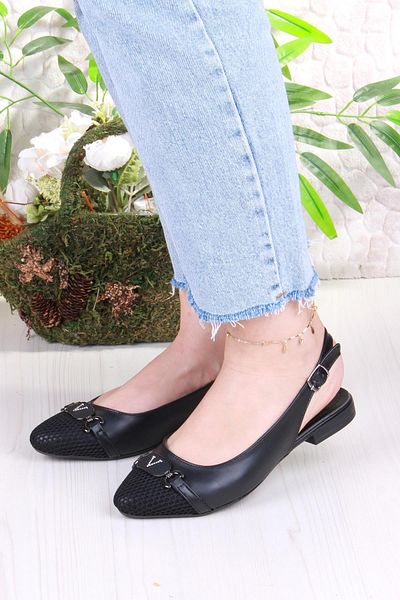 fort 5056 Stylish Comfortable Open Back Women's Ballerinas with Stone Buckle Detail