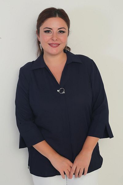 By Saygı Μπλούζα Polo Neck Quarter Sleeve Plus Size