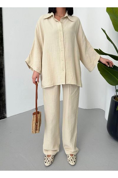 HandCo Muslin Cream Relaxed Fit Shirt Pants Set