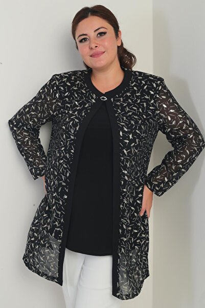 By Saygı Bluză din Lycra cu mânecă lungă pentru femei, cu imprimeu cu frunze aurite, din șifon, mărime mare, set de 2 piese