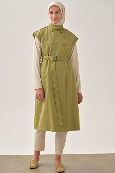 Tuğba Düşük Omuzlu Kruvaze Yelek - Olive