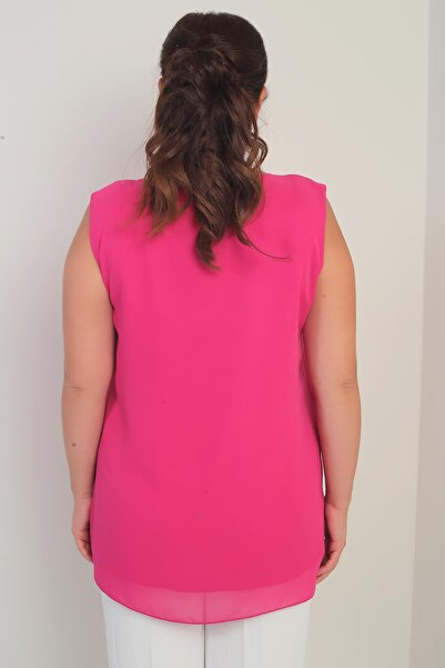 By Saygı Γυναικεία μπλούζα σιφόν αμάνικη μεγάλου μεγέθους