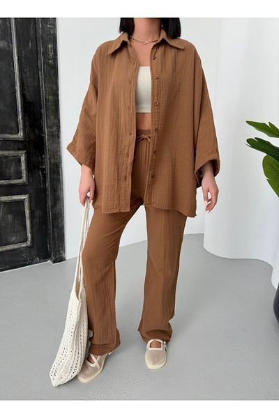 HandCo Muslin Brown Relaxed Fit Shirt Pants Set
