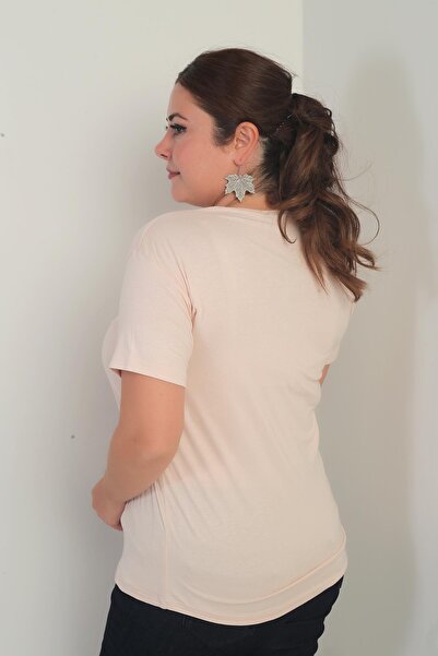 By Saygı Women's V-Neck Lycra Plus Size Blouse