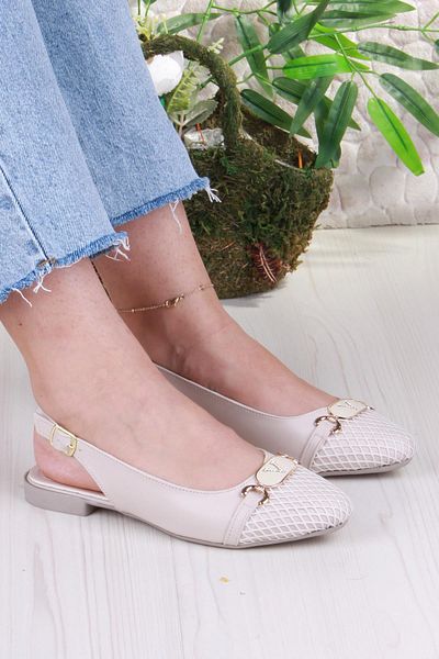 fort 5056 Stylish Comfortable Open Back Women's Ballerinas with Stone Buckle Detail