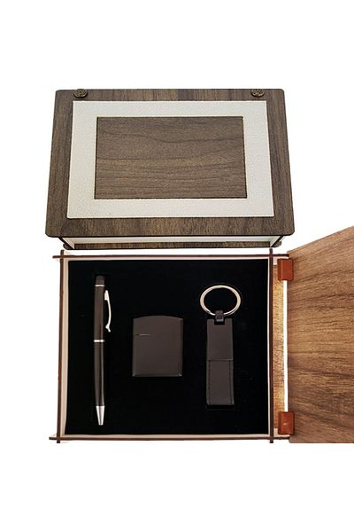 STUMBANNG Matte Black Pen Keychain and Lighter Set with Special Wooden Box