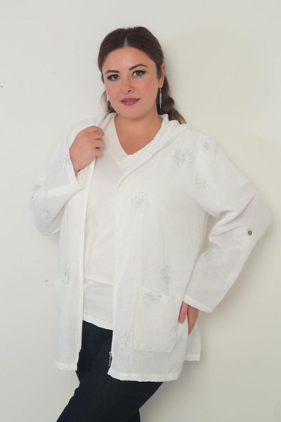 By Saygı Jachetă de mărime mare, cu glugă, buzunar, broderie cu sclipici, model spiralat, lavabilă, cu fermoar