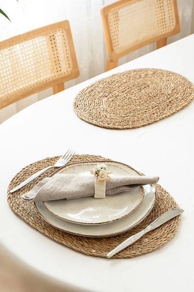 Halımax 6-Piece Oval Wicker American Service Supla 45X30Cm Round Bamboo Knitted Tableware Presentation Mat Six Pieces 6-Piece