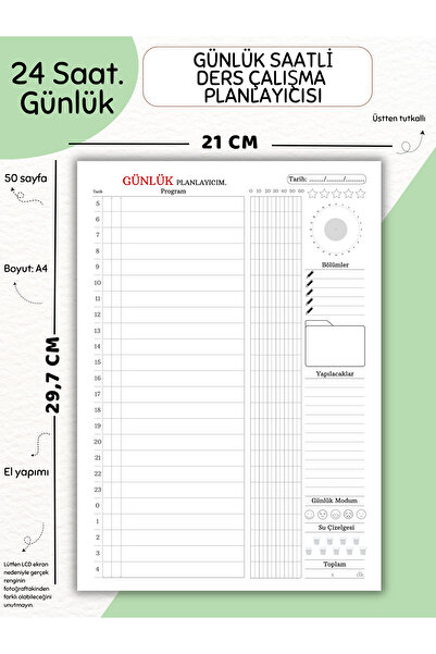 Else Craft Günlük Saatli Planlayıcı - A4 - Dikey - Ders Çalışma Planlayıcısı Notepad - No 8.01