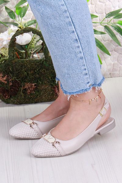 fort 5056 Stylish Comfortable Open Back Women's Ballerinas with Stone Buckle Detail