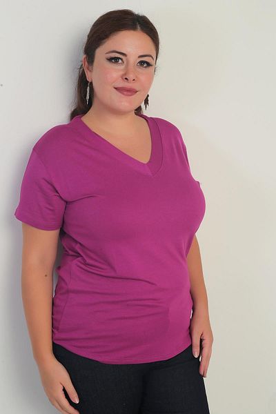 By Saygı Bluză de damă cu decolteu în V din Lycra Plus Size