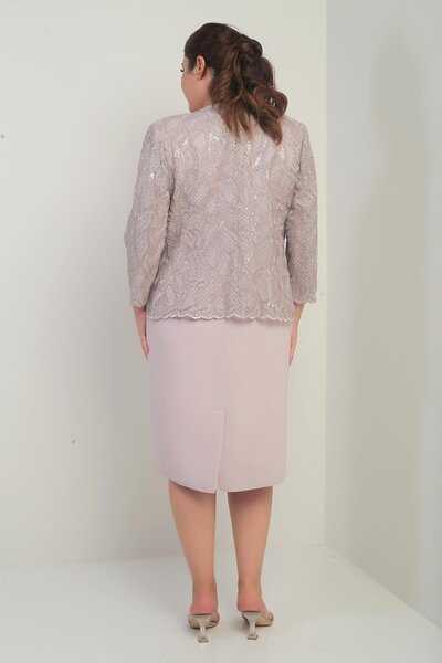 By Saygı Women's Sleeveless Dress Sequin Embroidered Tulle Jacket Bead Detail Lined Plus Size 2-Piece Set