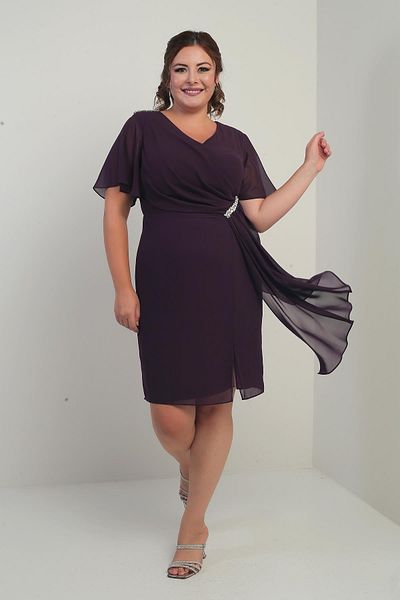 By Saygı Rochie din șifon de damă, cu umăr și talie, căptușită cu pietre de cristal