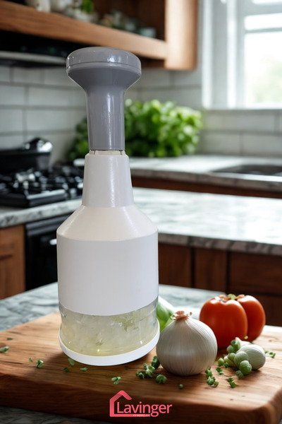 LAVİNGER Doğrayıcı Paslanmaz Çelik Bıçaklı Üstten Basmalı El Rondosu Blender Soğan Sebze Doğrayıcı