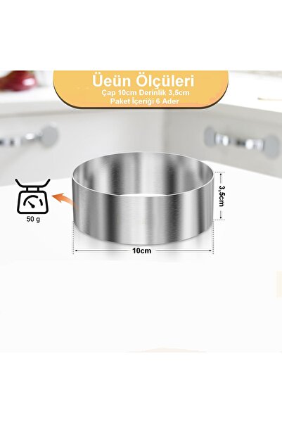 Nar kalıp Narkalıp Yuvarlak Hamburger,Omlet Pasta Pişirme Kalıbı Çap 10cm Derinlik 3,5cm 6 Adet