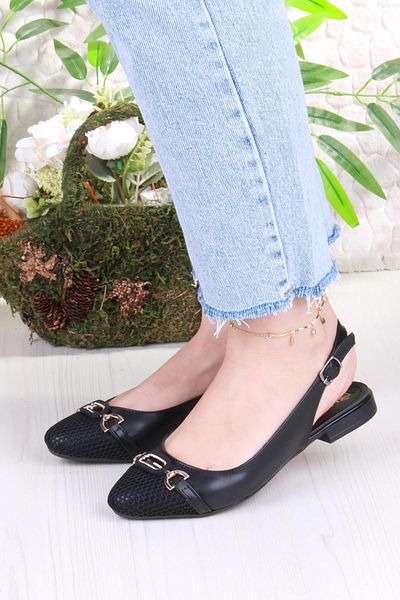 fort 5057 Stylish Comfortable Open Back Women's Ballerinas with Stone Buckle Detail