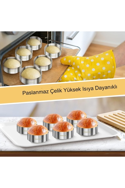 Nar kalıp Narkalıp Yuvarlak Hamburger,Omlet Pasta Pişirme Kalıbı Çap 10cm Derinlik 3,5cm 6 Adet