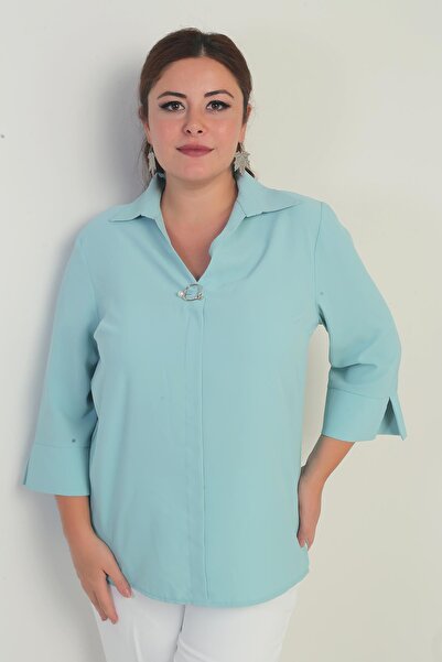 By Saygı Μπλούζα Polo Neck Quarter Sleeve Plus Size