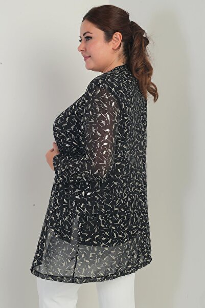 By Saygı Bluză din Lycra cu mânecă lungă pentru femei, cu imprimeu cu frunze aurite, din șifon, mărime mare, set de 2 piese