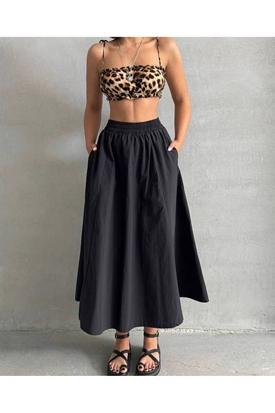 loute Poplin Skirt Elastic Waist Micro Fabric