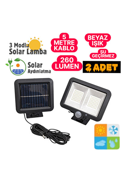 nelerbulurum 2 Adet Güneş Enerji̇li̇ 5 Metre Kablolu 260 Lümen Üç Modlu Ve Ha...