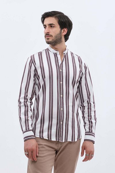SHIRTSPRO shirtpro oxford regular fit long sleeve mao collar shirt in purple color with stripes
