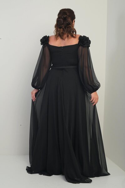 By Saygı Floral Madonna Collar Belted Lined Chiffon B.B. Long Dress