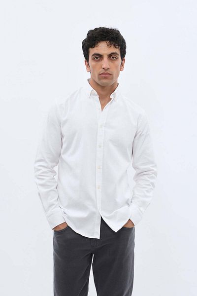 SHIRTSPRO shirtpro 100% cotton basket fabric regular fit long sleeve button down collar shirt in white color