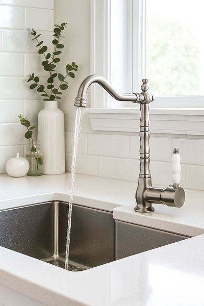 RUDİ ARMATÜR Inox Piric Material - Ceramic Handle - Rustic Kitchen Faucet with Rotating Body