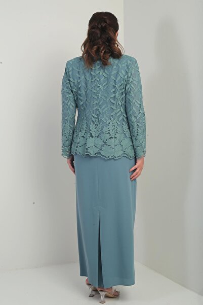 By Saygı Beadwork Embroidered Guipure Lined Dress Jacket Plus Size 2-Piece Set