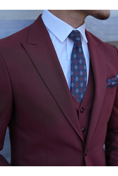 LONATOLİA Erkek Slim Fit İtalyan Stil Yelekli Takım Elbise Ceket Yelek Pantolon -LNTCOM2348