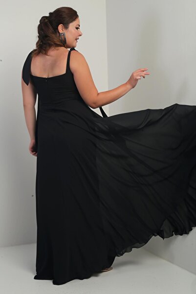 By Saygı Γυναικείο μακρύ φόρεμα από σιφόν κρεπ με γιακά Degaje με δεμένο ώμο